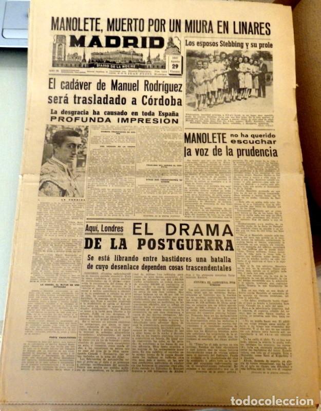 Tauromaquia: Diario de la noche MADRID 29 Agosto 1947 Muerte de Manolete