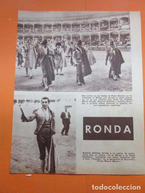Tauromaquia: ARTICULO 1957 -  PEDRO ROMERO RONDA GOYESCA ANTONIO ORDO&Ntilde;EZ RAFAEL ORTEGA JOSELITO HUERTAS- 1 PAGINA