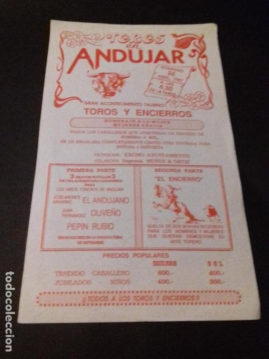 Tauromaquia: CARTEL. ANDUJAR. 26-ABRIL-1987.EL ANDUJANO. OLIVE&Ntilde;O. PEPIN RUBIO.