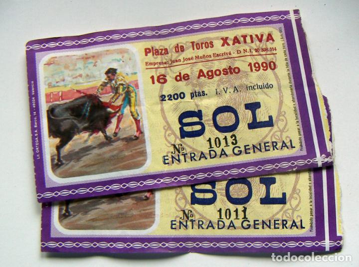 Tauromaquia: 2 entradas plaza de toros de Jativa 16 Agosto 1990