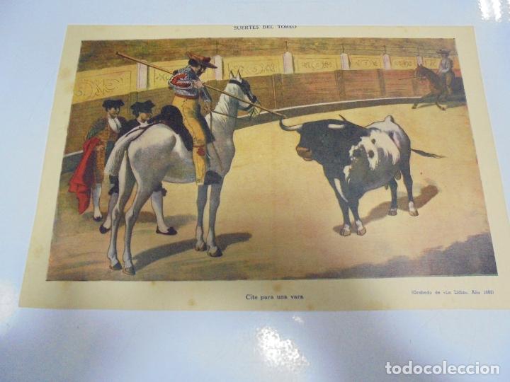 Tauromaquia: CROMOLITOGRAFIA. SUERTES DEL TOREO. CITE PARA UNA VARA. GRABADO DE LA LIDIA. 34 X 23