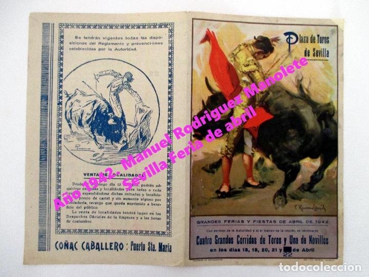 Tauromaquia: PROGRAMA DE MANO. MANOLETE, GALLITO, ANDALUZ, PEPE LUIS V&Aacute;ZQUEZ. FERIA ABRIL. SEVILLA. RUANO LLOPIS.