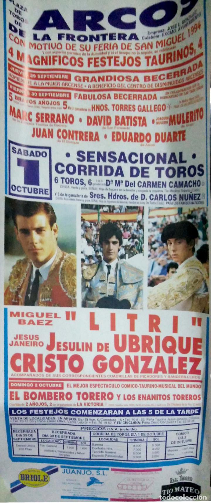 Tauromaquia: CARTEL. PLAZA DE TOROS DE ARCOS DE LA FRONTERA. FERIA DE SAN MIGUEL. 1994. LEER.