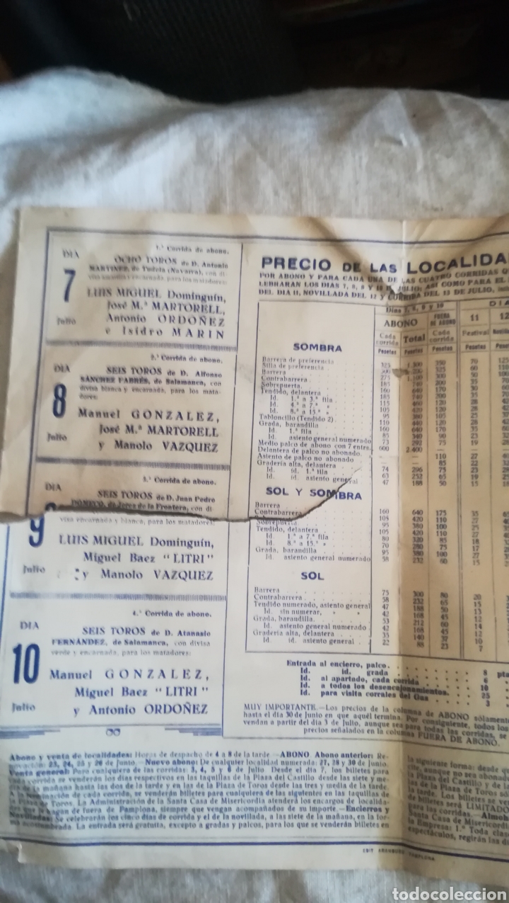 Tauromaquia: Programa de San Fermin de 1952 - Foto 3
