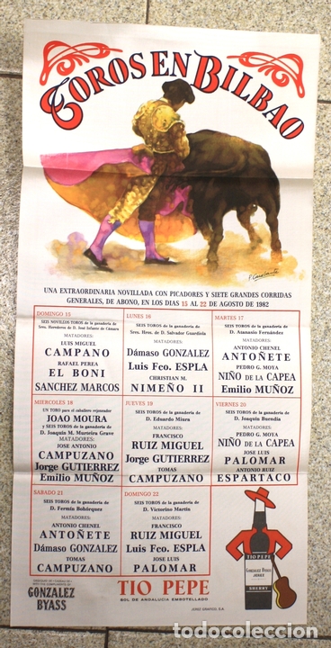 Stierkampf: CARTEL EN SEDA PLAZA DE TOROS DE BILBAO. AGOSTO DE 1982