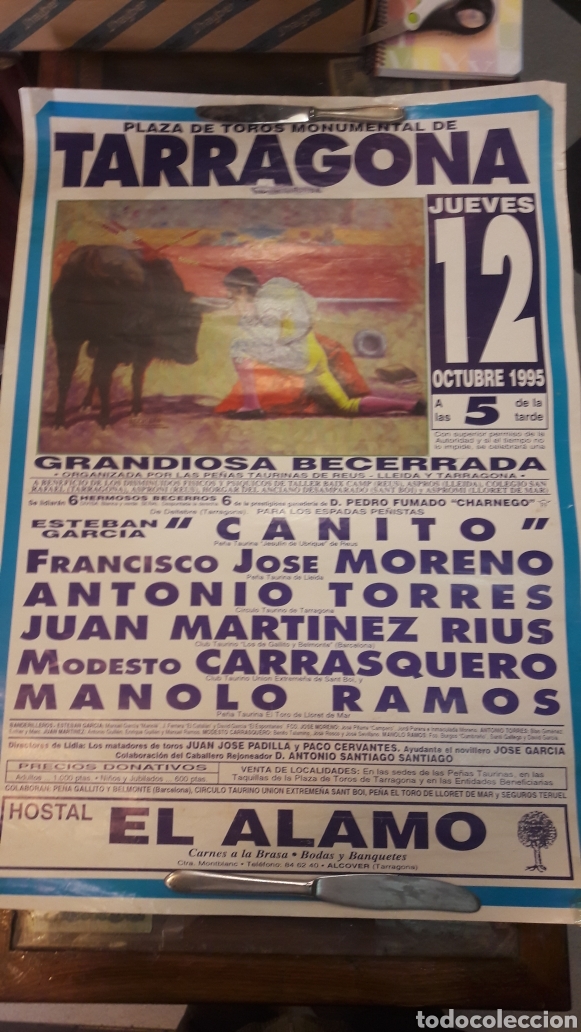 Tauromaquia: Tarragona 1995 becerrada Pedro Fumado Charnego toreros Canuto.Jose Moreno.Martinez Tous.Carrasquero.