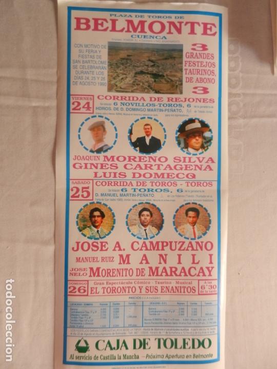 Bullfighting: CARTEL DE TOROS PLAZA DE BELMONTE CUENCA. AGOSTO 1990. MORENO, GINES, DOMECQ. MEDIDA 44X21 CM.