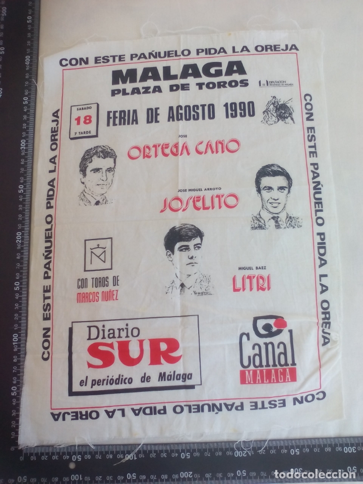 Tauromaquia: PA&Ntilde;UELO DE TOROS, CARTEL TAURINO 1990 M&Aacute;LAGA FERIA AGOSTO ORTEGA CANO, JOSELITO, LITRI