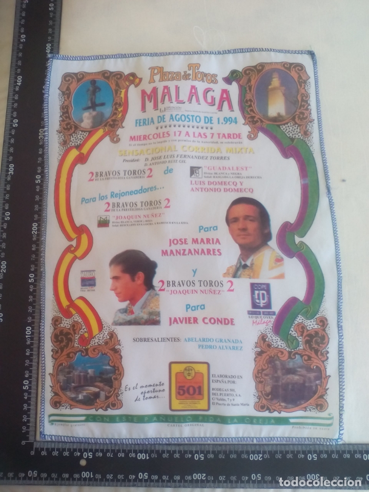 Tauromaquia: PA&Ntilde;UELO DE TOROS, CARTEL TAURINO 1994 M&Aacute;LAGA FERIA AGOSTO JOSE MARIA MANZANARES, JAVIER CONDE