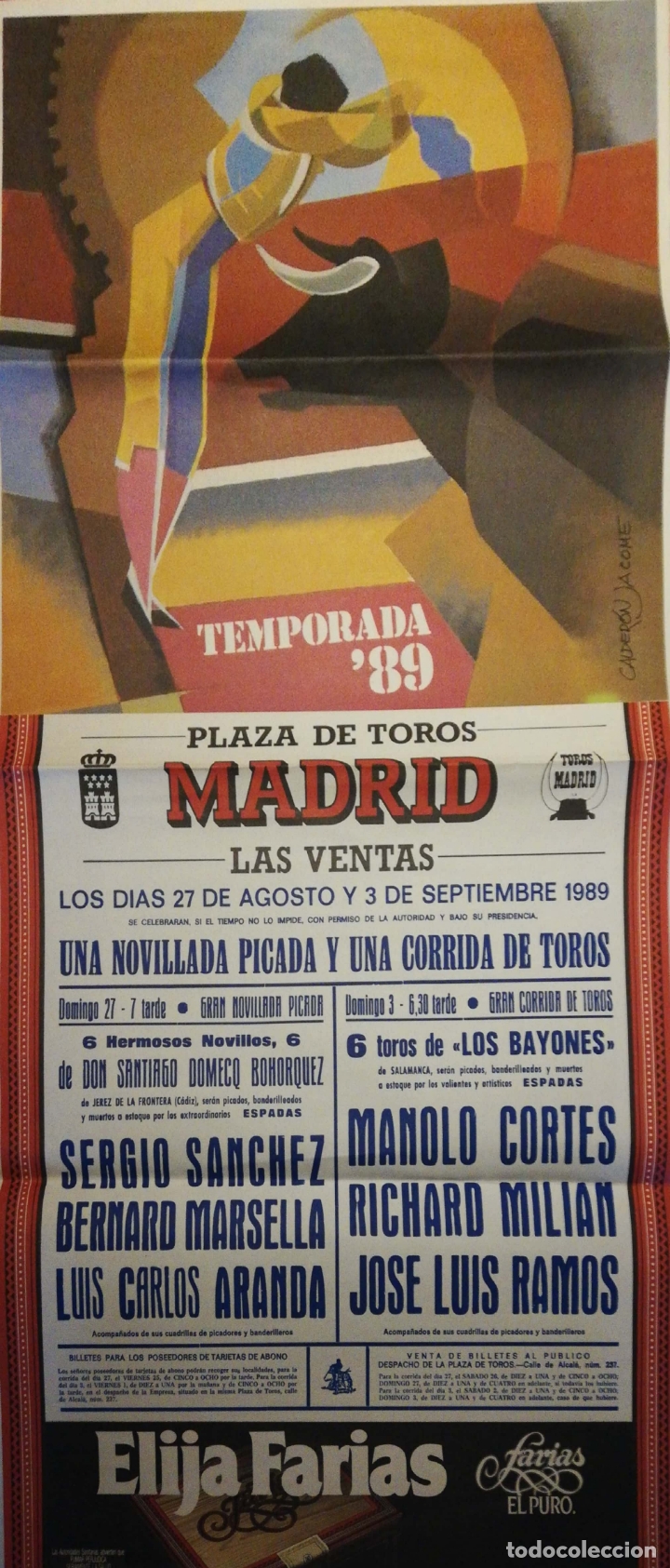 Tauromaquia: PLAZA DE TOROS DE MADRID. 1989. CALDERON JACOME. MANOLO CORTES. SERGIO SANCHEZ. JOSE RAMOS. LEER.