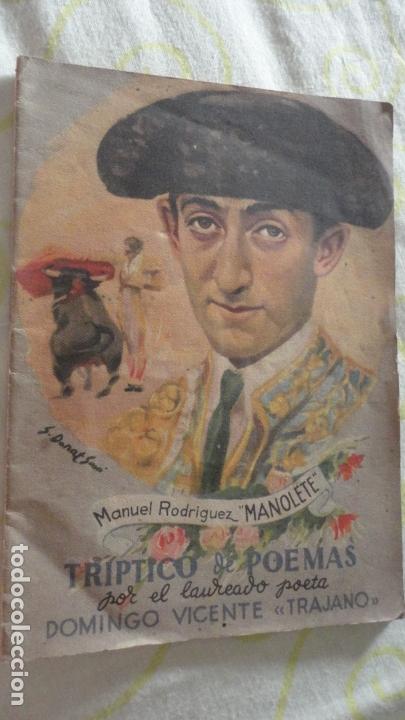 Tauromaquia: DOMINGO VICENTE TRAJANO.TRIPTICO POEMAS.MANUEL RODRIGUEZ MANOLETE.VALENCIA 1944