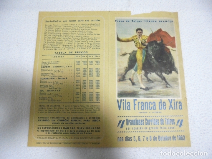 Tauromaquia: DIPTICO. CORRIDA DE TOROS. VILA FRANCA DE XIRA. 1963. CUETRO ESPECTACULOS. VER INTERIOR