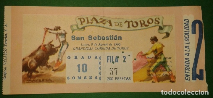 Tauromaquia: ENTRADAS PLAZA TOROS LORCA,9/8/65,NUEVA. GANADERIA: SAMUEL FLORES,DIESTROS JULIO APARICIO,ANTONIO OR