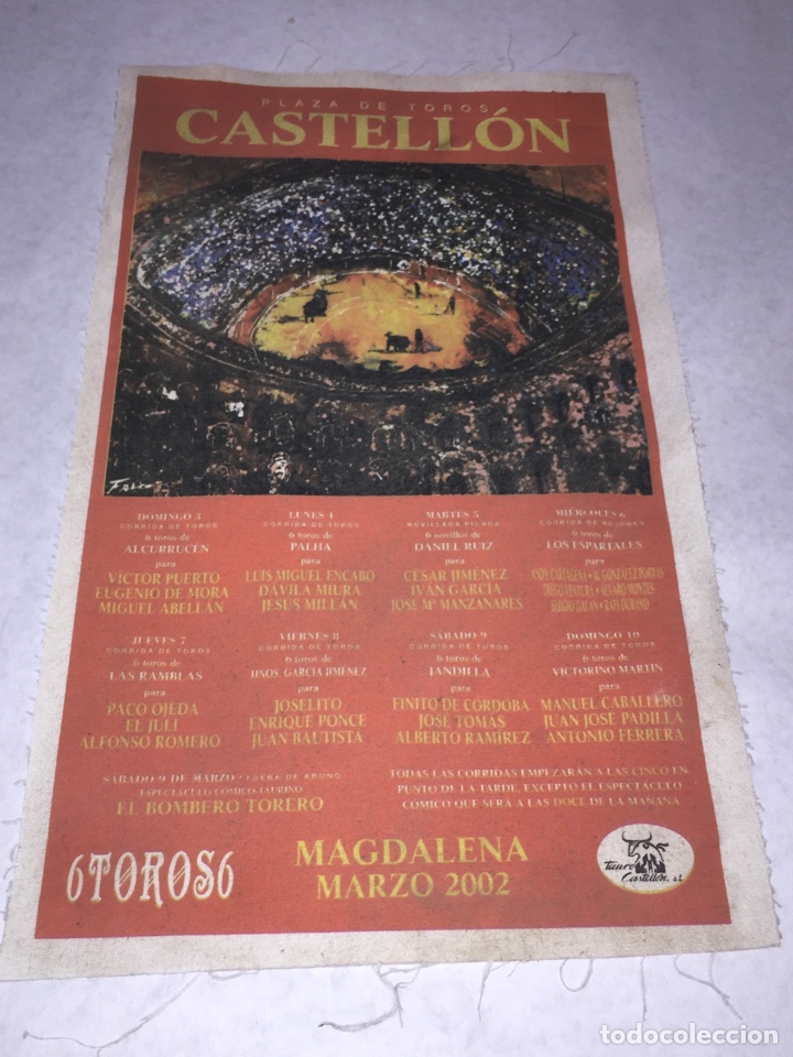 Stierkampf: Cartel en tela Magdalena 2002 Castell&oacute;n