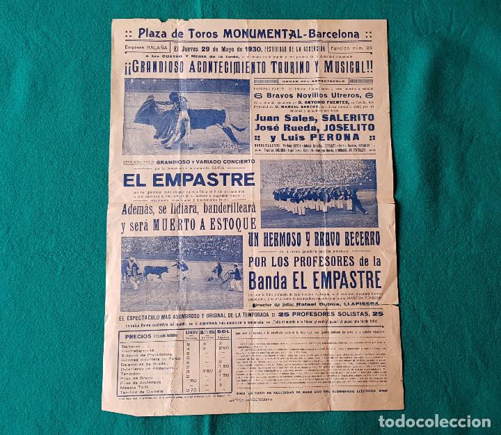 Tauromaquia: CARTEL PROGRAMA PLAZA DE TOROS MONUMENTAL (1930) AMENIZADO POR LA BANDA EL EMPASTRE - JOSELITO Y MAS