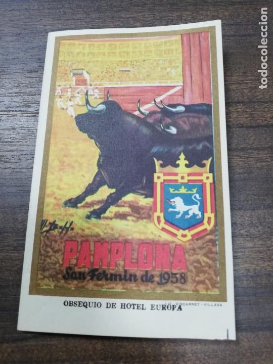 Tauromaquia: PROGRAMA DE FIESTA DE SAN FERMIN, PAMPLONA. 1958. OBSEQUIO DE HOTEL EUROPA.
