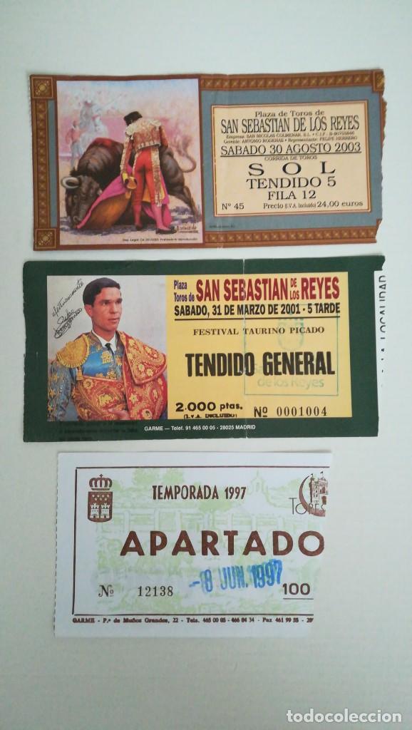 Bullfighting: 3 ENTRADAS TOROS SAN SEBASTI&Aacute;N DE LOS REYES 2001 2003 Y APARTADO 1997