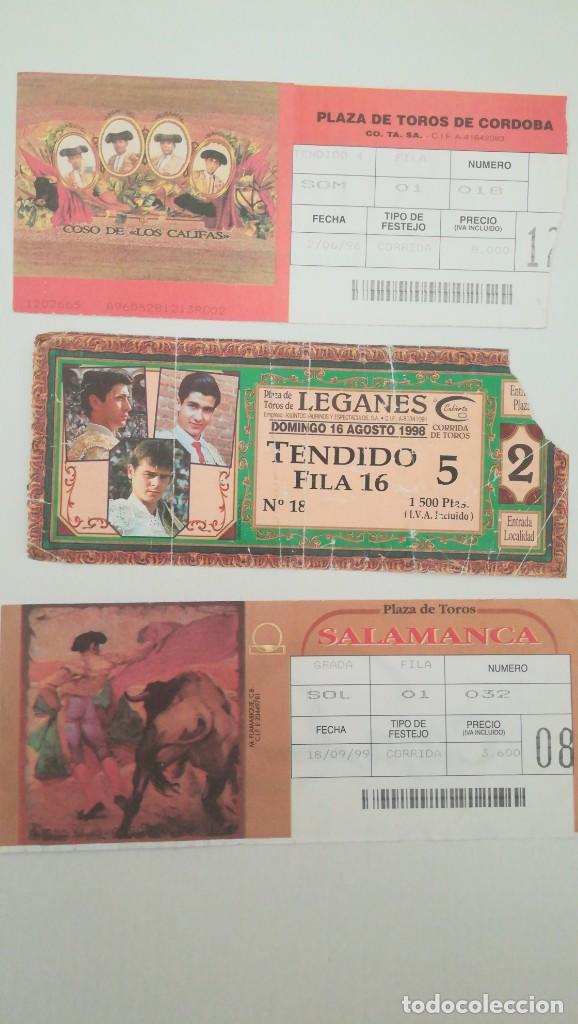 Tauromaquia: 3 ENTRADAS TOROS C&Oacute;RDOBA 1996 LEGANES 1998 Y SALAMANCA 1999