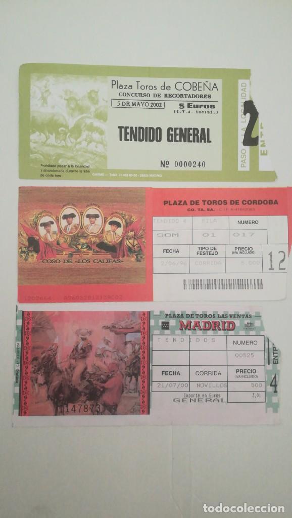 Bullfighting: 3 ENTRADAS TOROS LAS VENTAS 2000 C&Oacute;RDOBA 1996 COBE&Ntilde;A 2002