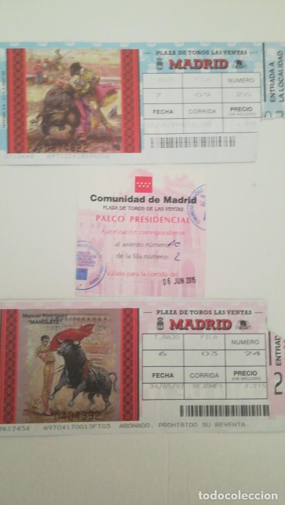 Tauromaquia: 3 ENTRADAS TOROS LAS VENTAS 1997 Y PALCO PRESIDENCIAL 2015
