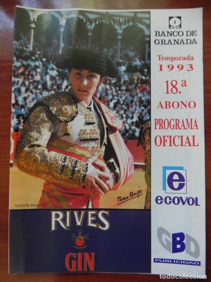 Tauromachia: Programa Plaza de Toros de Sevilla, 16 Mayo 1993. 8 P&aacute;g+Insert.V Bejarano,Javier Conde,Ricardo Ortiz