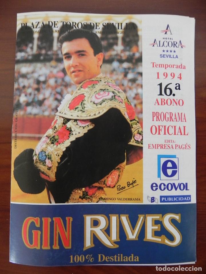 Tauromachia: Programa Plaza de Toros de Sevilla, 24 Abril 1994. 8 P&aacute;g+Insert. JA Campuzano, El Fundi,D Valderrama