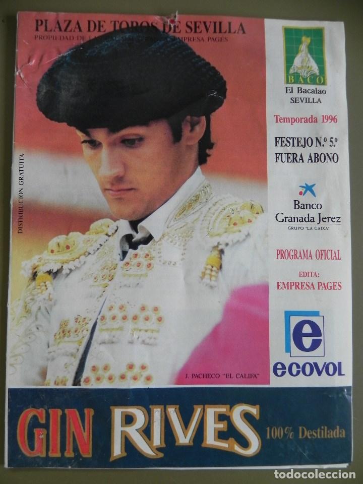Tauromachia: Programa Plaza de Toros de Sevilla, 13 Abril 1996. 8 P&aacute;g+ Insert. El Califa, Canales Rivera, El Poli