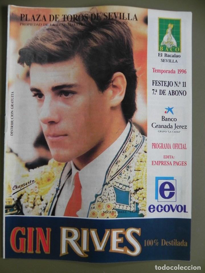 Tauromachia: Programa Plaza de Toros de Sevilla, 21 Abril 1996. 8 P&aacute;g. Litri, Jesul&iacute;n de Ubrique, Rivera Ord&oacute;&ntilde;ez