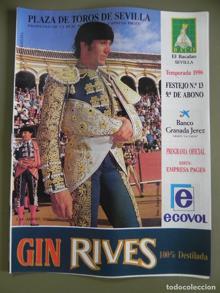 Tauromaquia: Programa Plaza de Toros de Sevilla, 23 Abril 1996. 8 P&aacute;g+Insert. Joselito,Jesul&iacute;n Ubrique, V Barrera