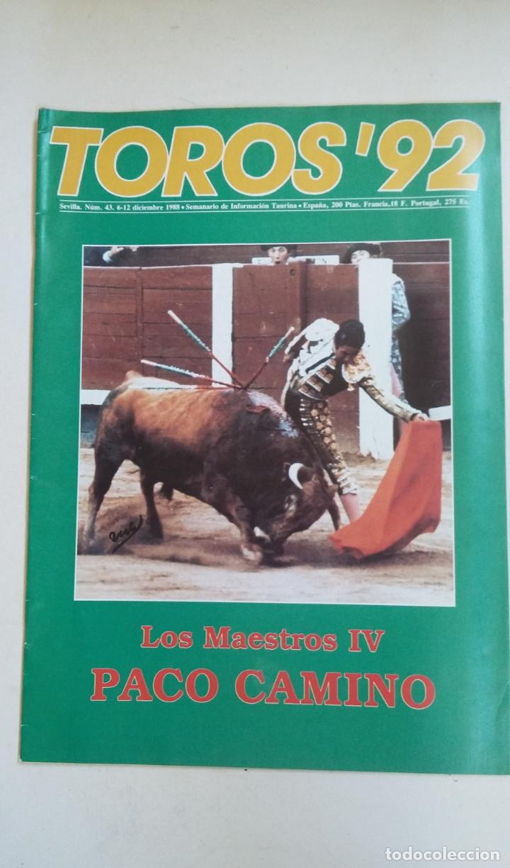 Tauromachie: Revista Toros 92. N&ordm; 43 DICIEMBRE 1988. PACO CAMINO. TDKC66