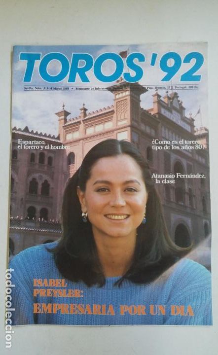 Tauromaquia: Revista. Toros 92. Sevilla. N&uacute;m. 5. Del 8 al 14 de mayo de 1988. Isabel Preysler. TDKC66