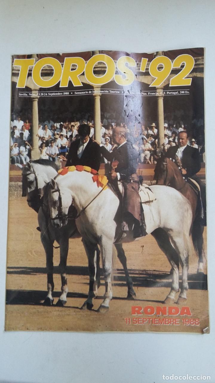 Tauromachie: REVISTA TOROS 92. N&ordm; 33.SEPTIEMBRE 1988. RONDA. DOMECQ. TDKC66