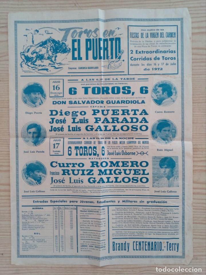 Stierkampf: Cartel Toros 1972 - Puerta - Parada - Galloso - Romero - Ruiz Miguel - El Puerto De Santa Maria