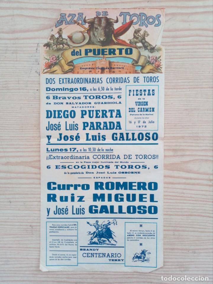 Bullfighting: Cartel Toros 1972 - Romero - Ruiz Miguel - Galloso - El Puerto De Santa Maria