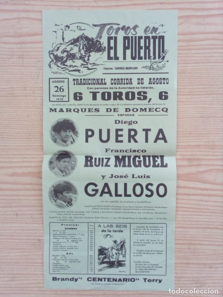 Stierkampf: Cartel Toros 1973 - Puerta - Galloso - Ruiz Miguel - El Puerto De Santa Maria