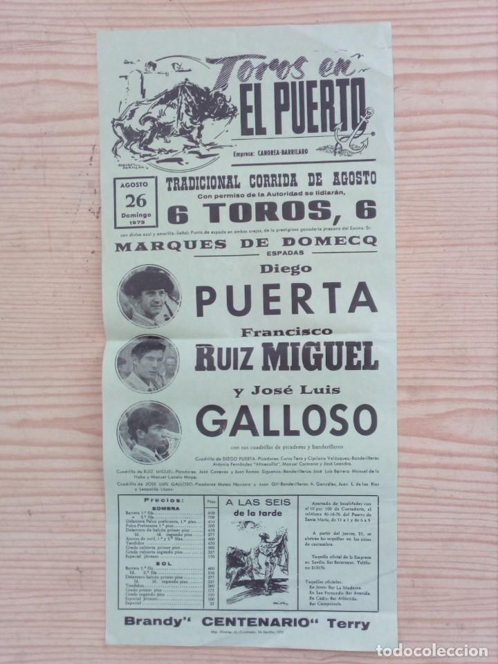 Bullfighting: Cartel Toros 1973 - Puerta - Ruiz Miguel - Galloso - El Puerto De Santa Maria