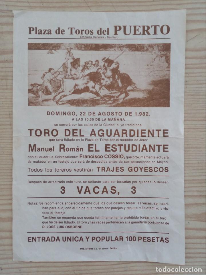 Stierkampf: Cartel Toros 1982 - Toro Del Aguardiente - El Estudiante - El Puerto De Santa Maria