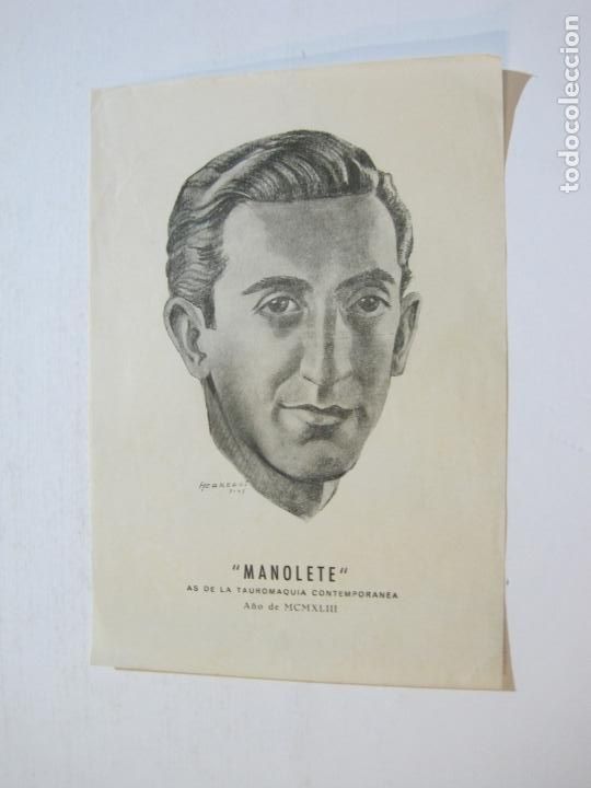 Tauromaquia: MANOLETE-TORERO-DIBUJO DE HERREROS-AS DE LA TAUROMAQUIA-A&Ntilde;O 1943-VER FOTOS-(V-22.106)