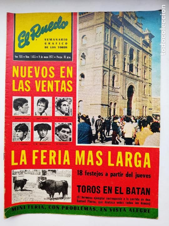 Stierkampf: EL RUEDO N&ordm; 1455. SEMANARIO GRAFICO DE LOS TOROS. A&Ntilde;O XXIX. 9 MAYO 1972. LAS VENTAS. TDKC88