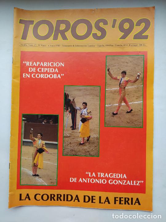 Tauromachia: REVISTA TOROS 92 N&ordm; 17 - SEMANARIO TAURINO - JUNIO 1988 - LA CORRIDA DE LA FERIA. TDKC88