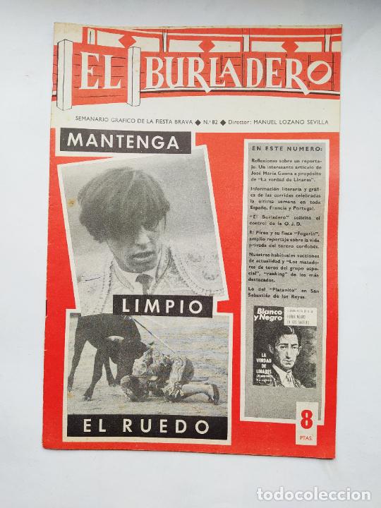 Tauromaquia: EL BURLADERO N&ordm; 82. SEMANARIO GRAFICO DE LA FIESTA BRAVA. MANUEL LOZANO SEVILLA. TDKC88