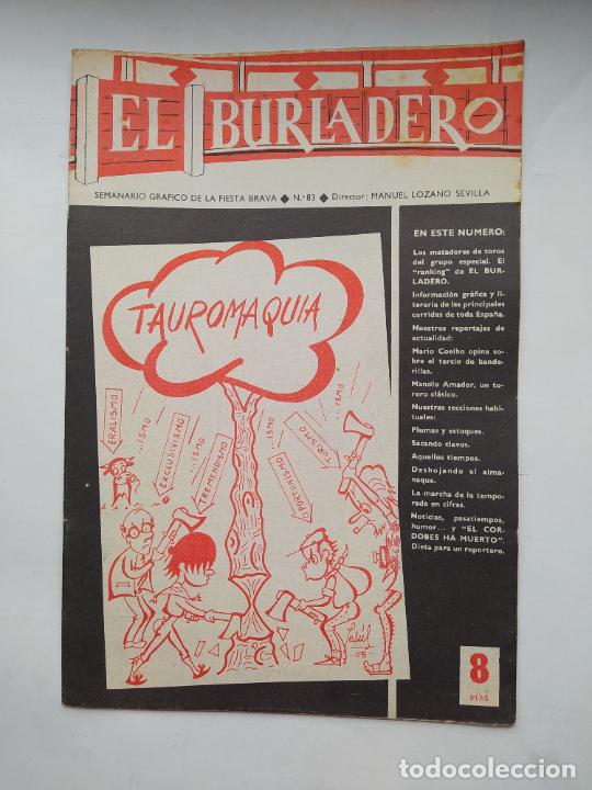 Tauromachia: EL BURLADERO N&ordm; 83. SEMANARIO GRAFICO DE LA FIESTA BRAVA. MANUEL LOZANO SEVILLA. TDKC88