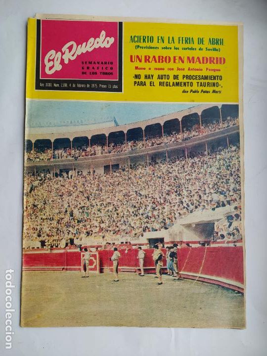 Stierkampf: Revista El Ruedo. 4 de febrero de 1975. N&ordm; 1598. a&ntilde;o XXXII. TDK289B