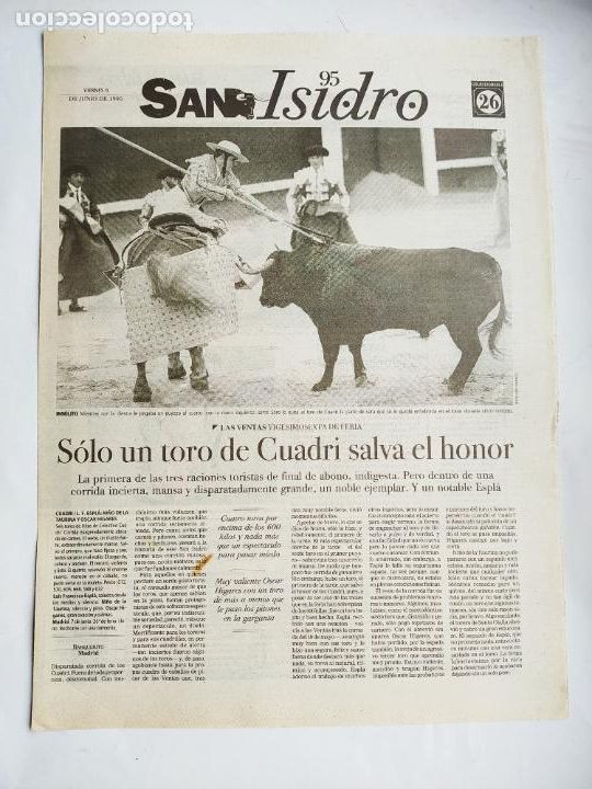 Tauromaquia: DIARIO 16 TOROS. FERIA DE SAN ISIDRO '95. COLECCIONABLE N&ordm; 26. 9 JUNIO 1995. TDK289B