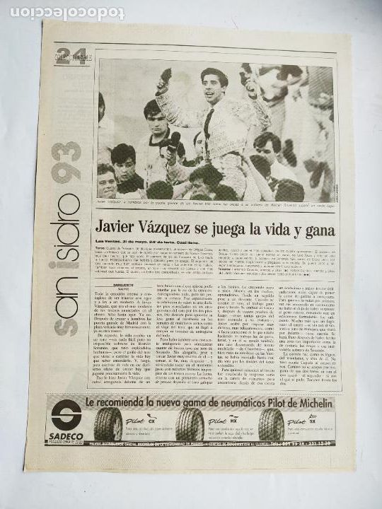 Tauromaquia: DIARIO 16 TOROS. FERIA DE SAN ISIDRO '93. COLECCIONABLE N&ordm; 24. 2 JUNIO 1993. TDK289B
