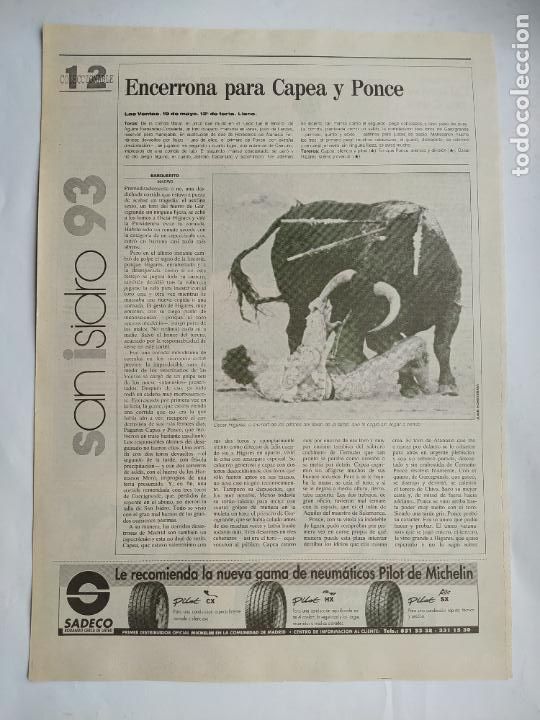 Tauromachia: DIARIO 16 TOROS. FERIA DE SAN ISIDRO '93. COLECCIONABLE N&ordm; 12. 21 MAYO 1993. TDK289B