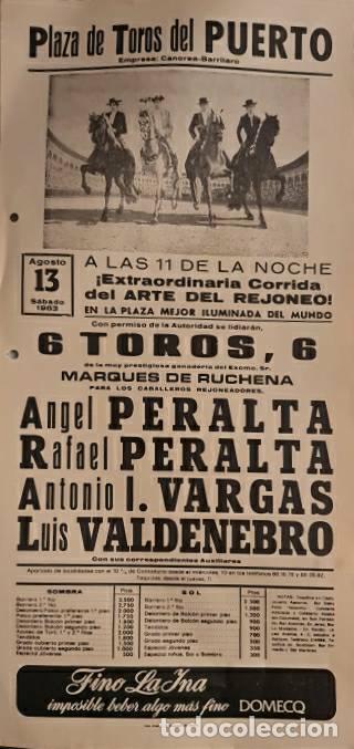 Stierkampf: Cartel. El Puerto. 13 Agosto 1983. Angel Peralta,Rafael Peralta, Antonio I. Vargas, Luis Valdenebro
