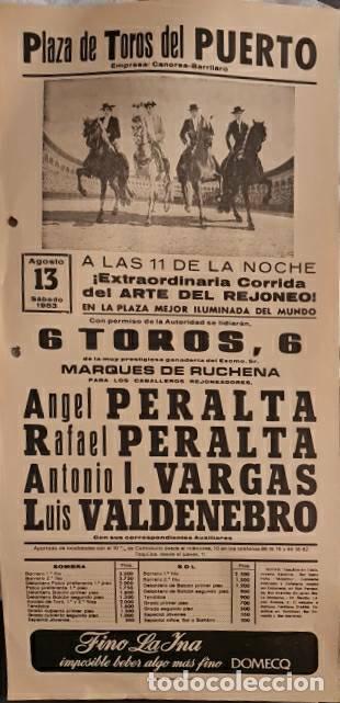 Stierkampf: Cartel. El Puerto. 13 Agosto 1983. Angel Peralta,Rafael Peralta, Antonio I. Vargas, Luis Valdenebro