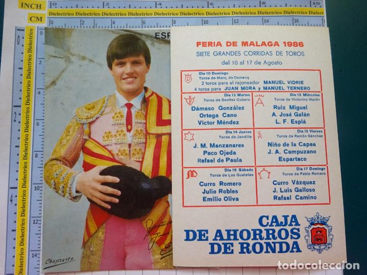 Bullfighting: POSTAL DE TOROS TAUROMAQUIA. CARTEL DE LA FERIA DE AGOSTO DE M&Aacute;LAGA 1986 JUAN ANTONIO ESPARTACO 1237