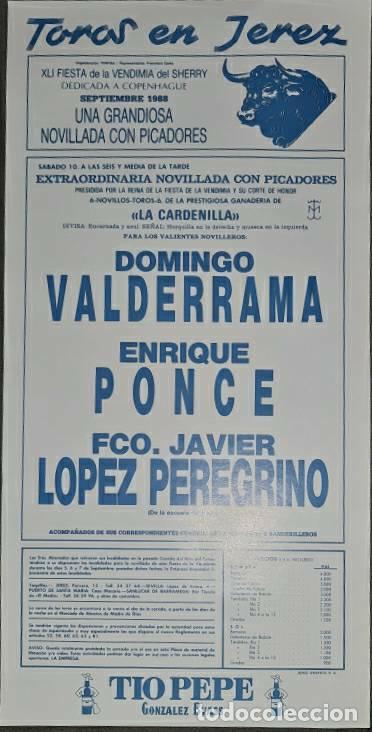 Tauromaquia: Cartel.Jerez.Septiembre 1988.Domingo Valderrama,Enrique Ponce,Fco.J. L&oacute;pez Peregrino. La Cardenilla